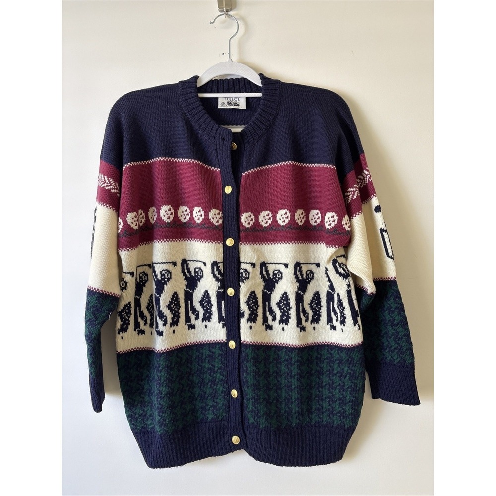 VTG Flinders‎ Island Fleece Wool Jumper Cardigan Large Grannycore Cabincore Golf